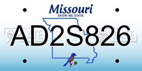 AD2S826 Missouri License Plate