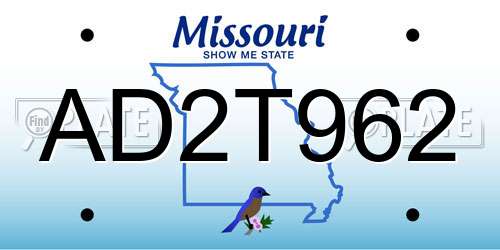 AD2T962 Missouri License Plate