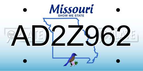 AD2Z962 Missouri License Plate