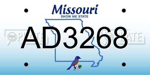 AD3268 Missouri License Plate