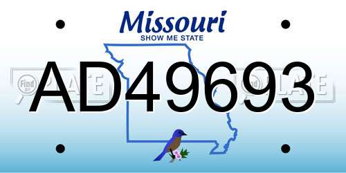 AD49693 Missouri License Plate