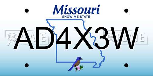 AD4X3W Missouri License Plate