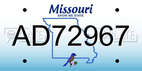 AD72967 Missouri License Plate