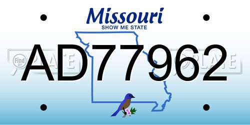 AD77962 Missouri License Plate