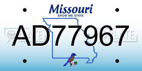 AD77967 Missouri License Plate