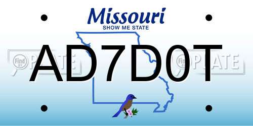 AD7D0T Missouri License Plate