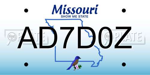 AD7D0Z Missouri License Plate