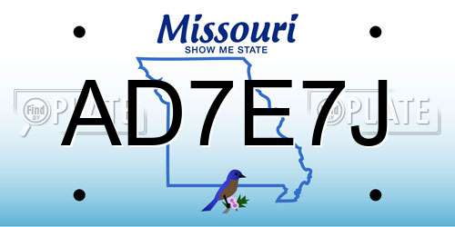 AD7E7J Missouri License Plate