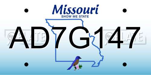AD7G147 Missouri License Plate