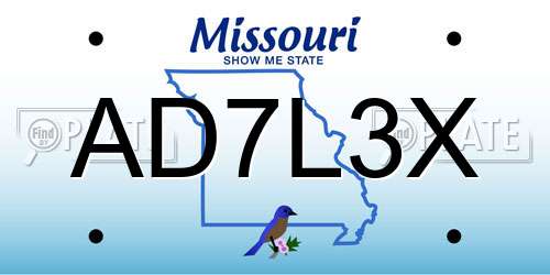 AD7L3X Missouri License Plate