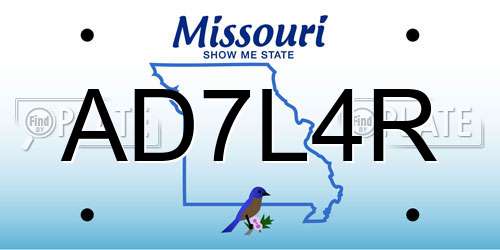 AD7L4R Missouri License Plate