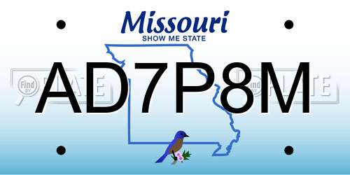 AD7P8M Missouri License Plate