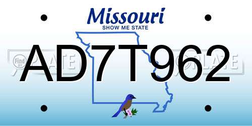 AD7T962 Missouri License Plate