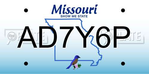 AD7Y6P Missouri License Plate