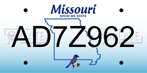 AD7Z962 Missouri License Plate
