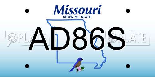 AD86S Missouri License Plate
