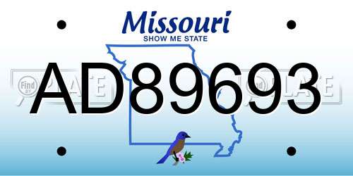 AD89693 Missouri License Plate