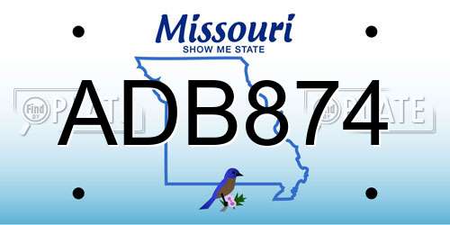 ADB874 Missouri License Plate