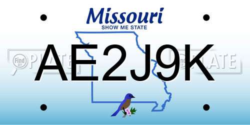 AE2J9K Missouri License Plate