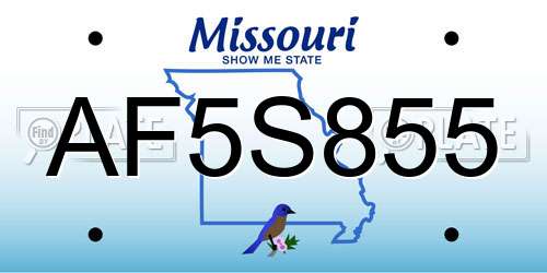 AF5S855 Missouri License Plate