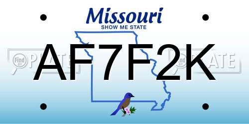 AF7F2K Missouri License Plate