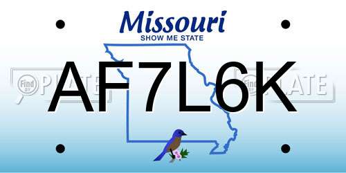 AF7L6K Missouri License Plate