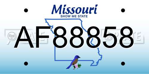 AF88858 Missouri License Plate