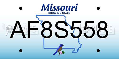 AF8S558 Missouri License Plate