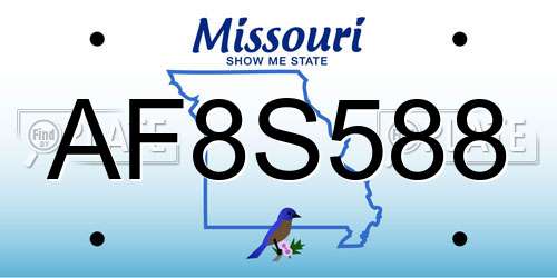 AF8S588 Missouri License Plate