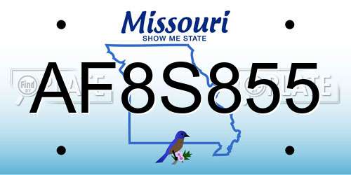 AF8S855 Missouri License Plate
