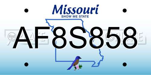 AF8S858 Missouri License Plate