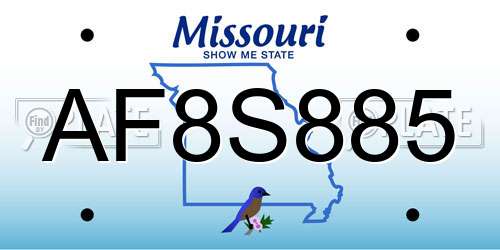 AF8S885 Missouri License Plate