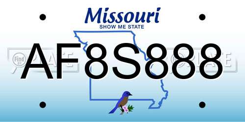 AF8S888 Missouri License Plate