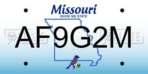 AF9G2M Missouri License Plate