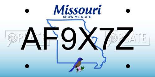 AF9X7Z Missouri License Plate