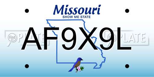 AF9X9L Missouri License Plate