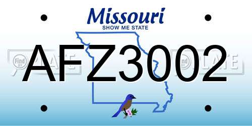 AFZ3002 Missouri License Plate