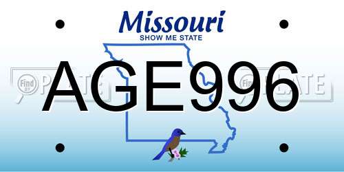 AGE996 Missouri License Plate