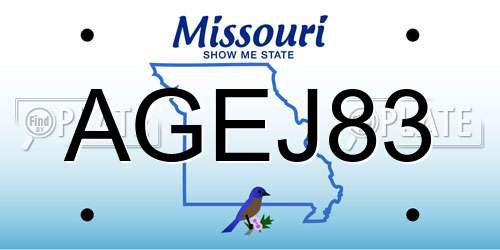 AGEJ83 Missouri License Plate