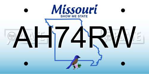 AH74RW Missouri License Plate