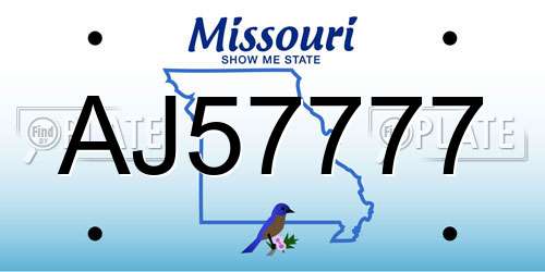 AJ57777 Missouri License Plate