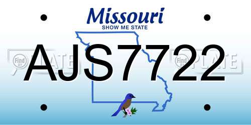 AJS7722 Missouri License Plate