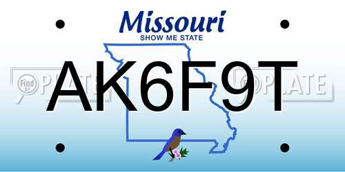 AK6F9T Missouri License Plate