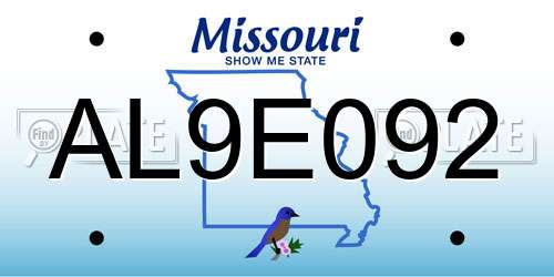 AL9E092 Missouri License Plate