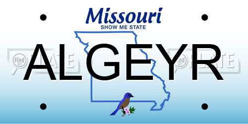 ALGEYR Missouri License Plate