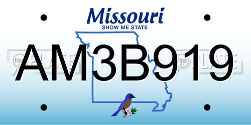 AM3B919 Missouri License Plate