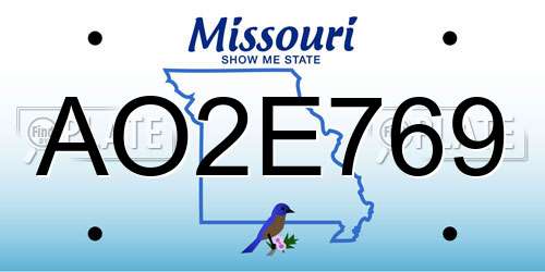 AO2E769 Missouri License Plate