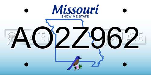 AO2Z962 Missouri License Plate