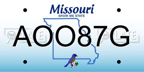AOO87G Missouri License Plate