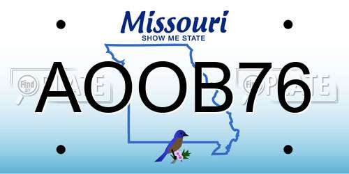 AOOB76 Missouri License Plate